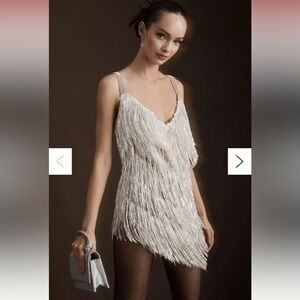 Bronx and Banco Barbie Blanc Fringe V-Neck Mini Dress